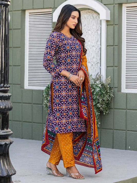 Coffee Brown Kurti Set with Cotton Blend Print