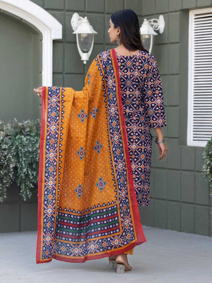 Coffee Brown Kurti Set with Cotton Blend Print