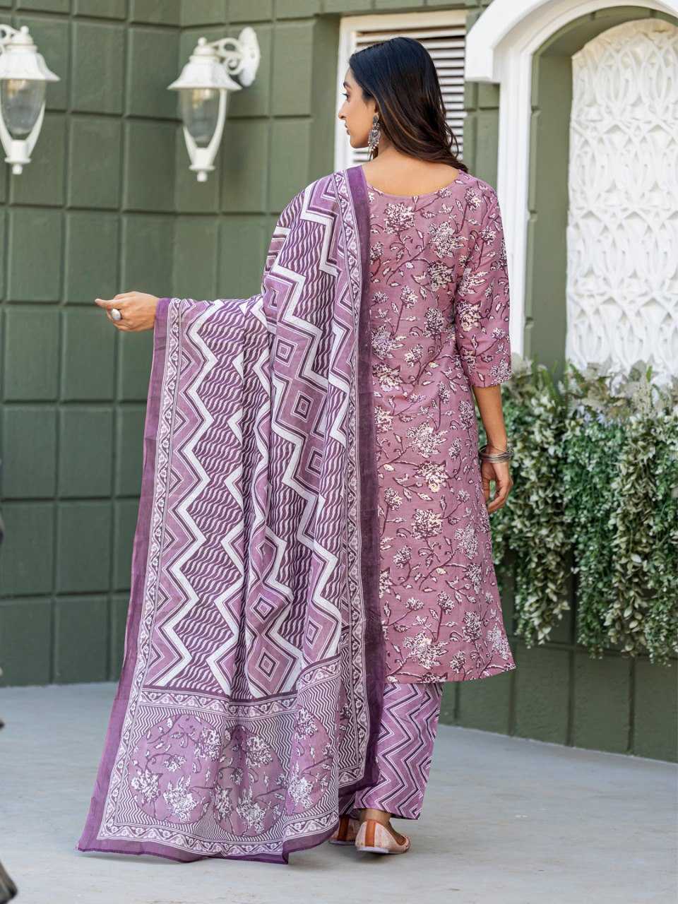 Purple Kurti Set with Cotton Blend Print