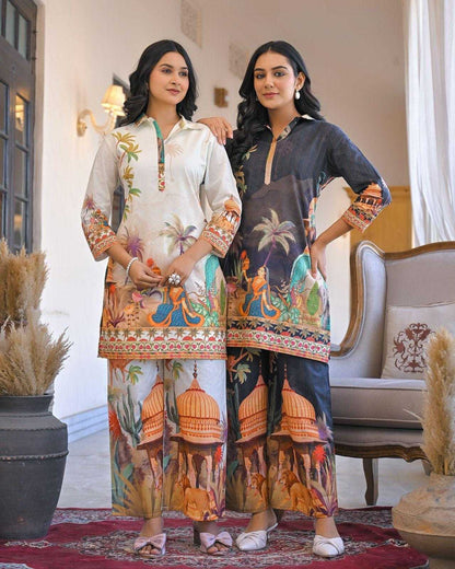 Traditional Print Co-ord set Black