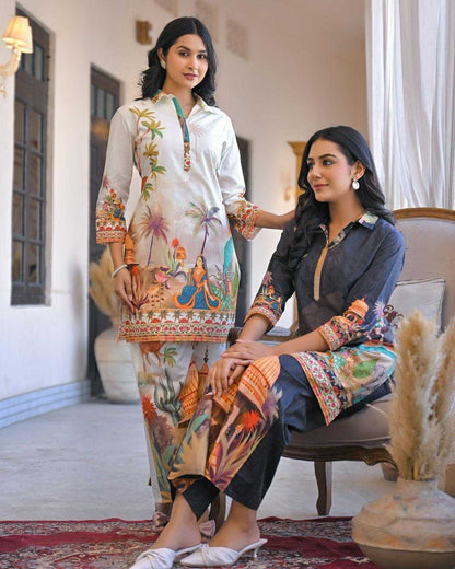Traditional Print Co-ord set Black