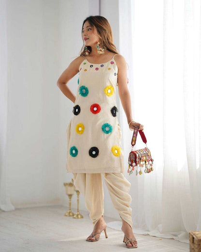 Khadi Cotton With Mirror Khatli Work Kurti
