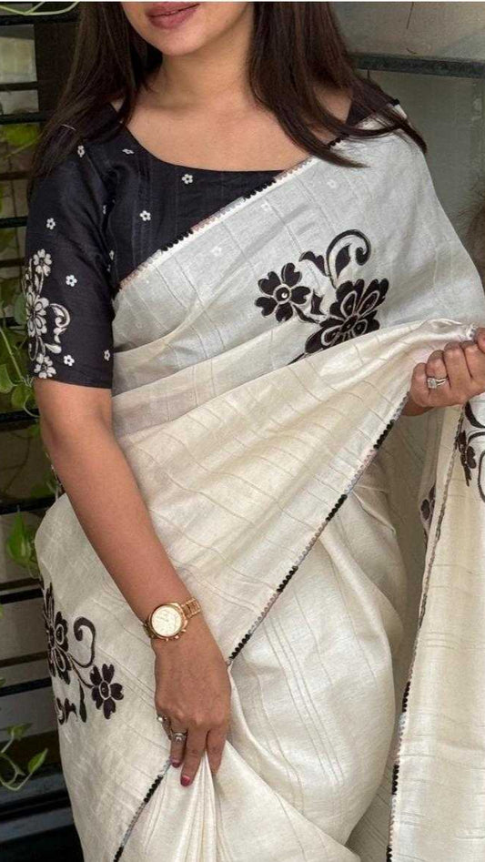 Black Cotton Linen Saree