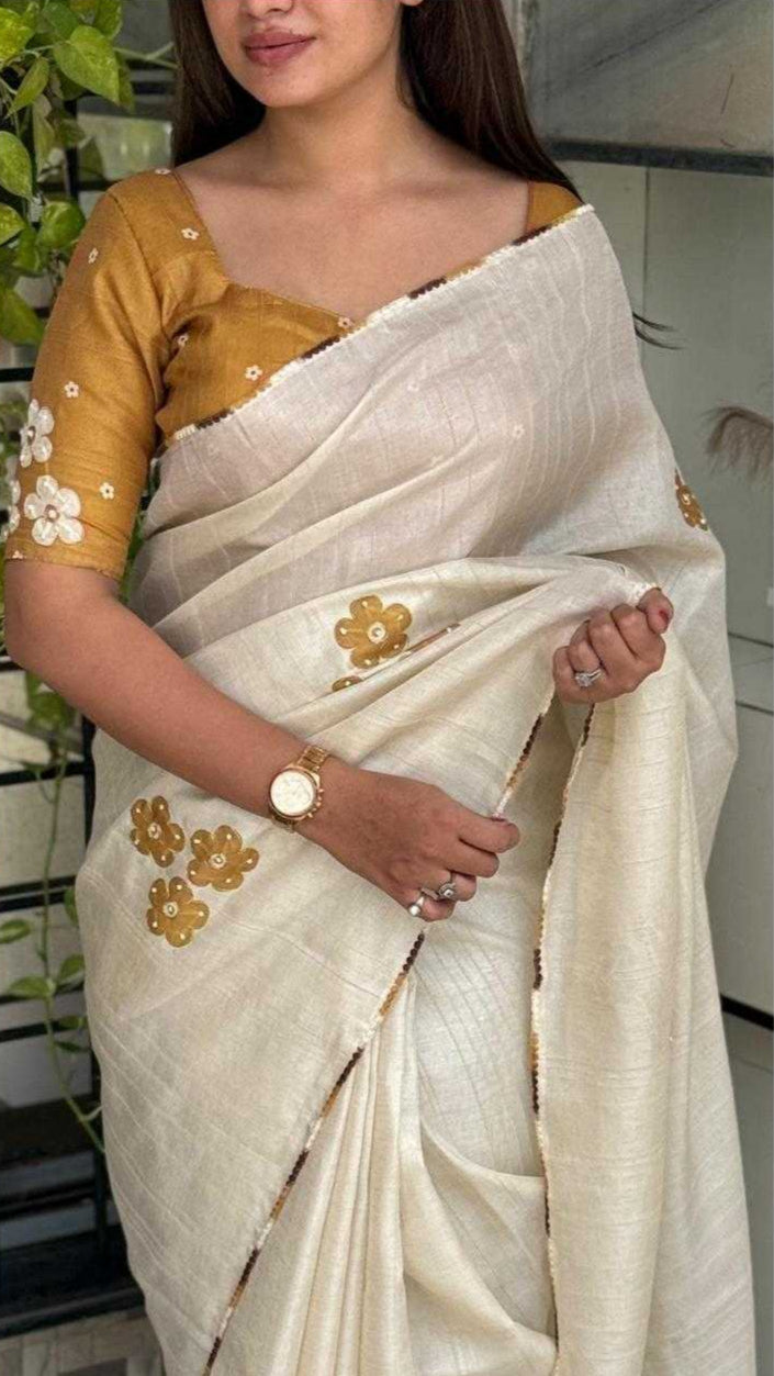 Mustard Cotton Linen Saree