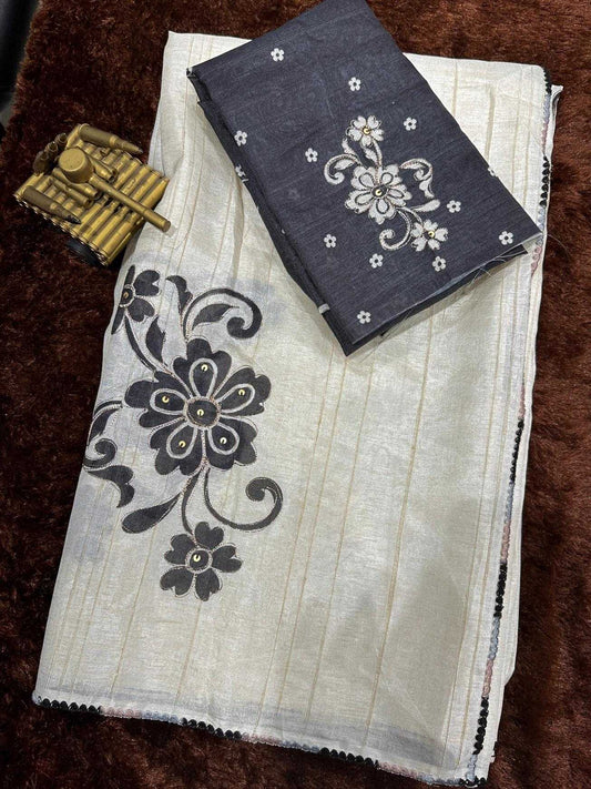 Black Cotton Linen Saree