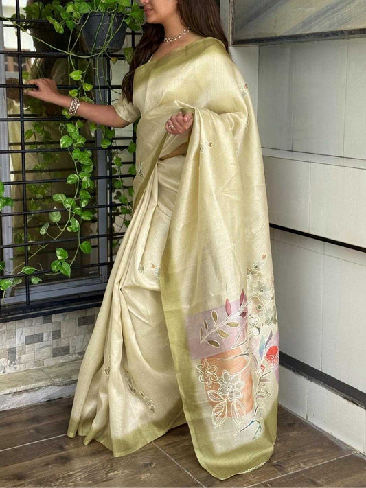 Lemon Cotton Linen Paritosh Saree