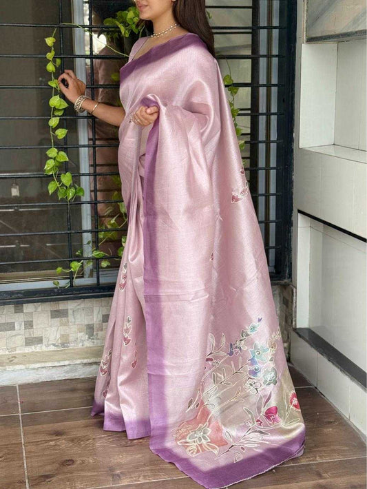 Lavender Cotton Linen Paritosh Saree