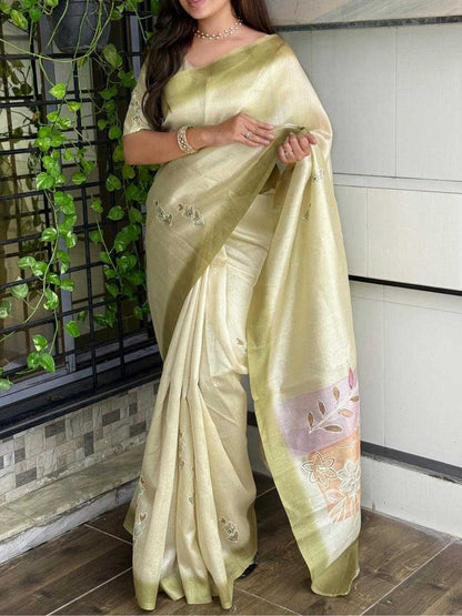 Lemon Cotton Linen Paritosh Saree