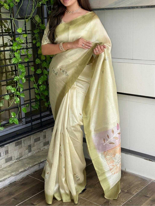 Lemon Cotton Linen Paritosh Saree