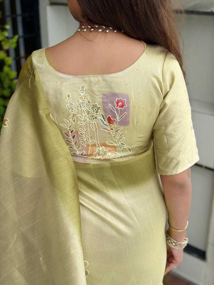 Lemon Cotton Linen Paritosh Saree