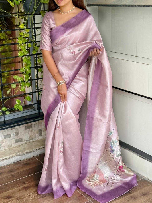 Lavender Cotton Linen Paritosh Saree