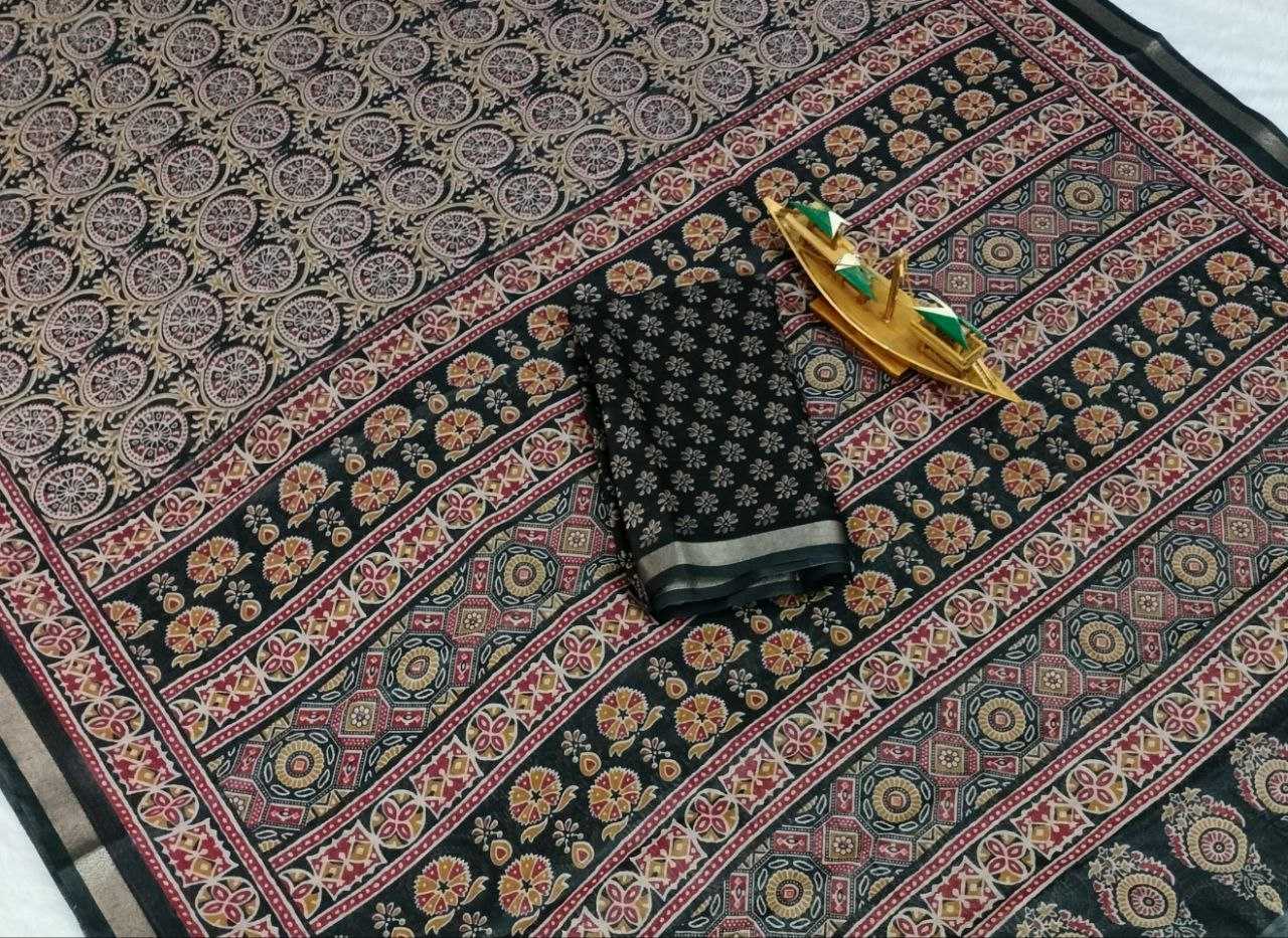 Soft Jaipuri Mul Cotton with Beautiful  Ajrakh Design Black
