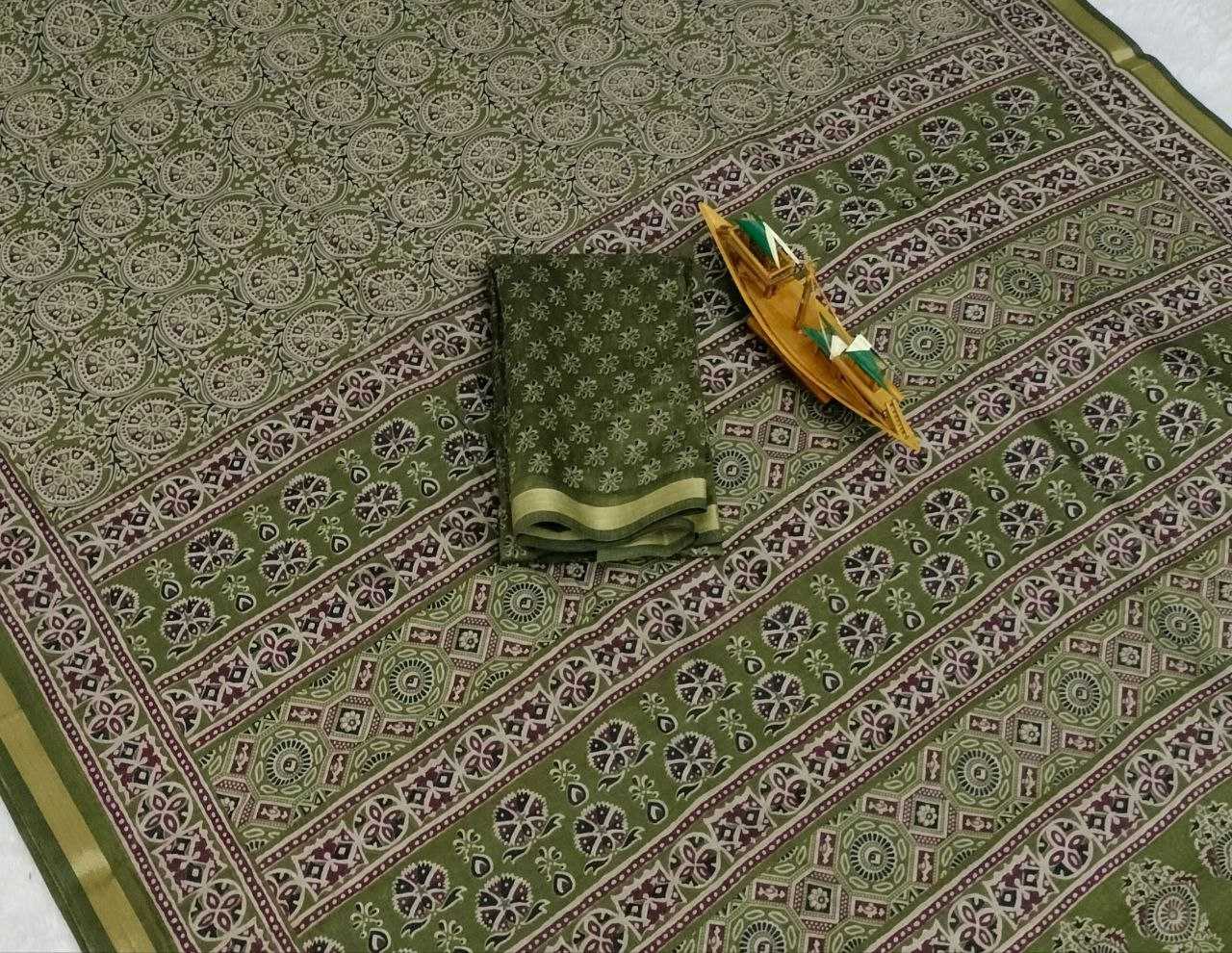 Soft Jaipuri Mul Cotton with Beautiful  Ajrakh Design Dark Green