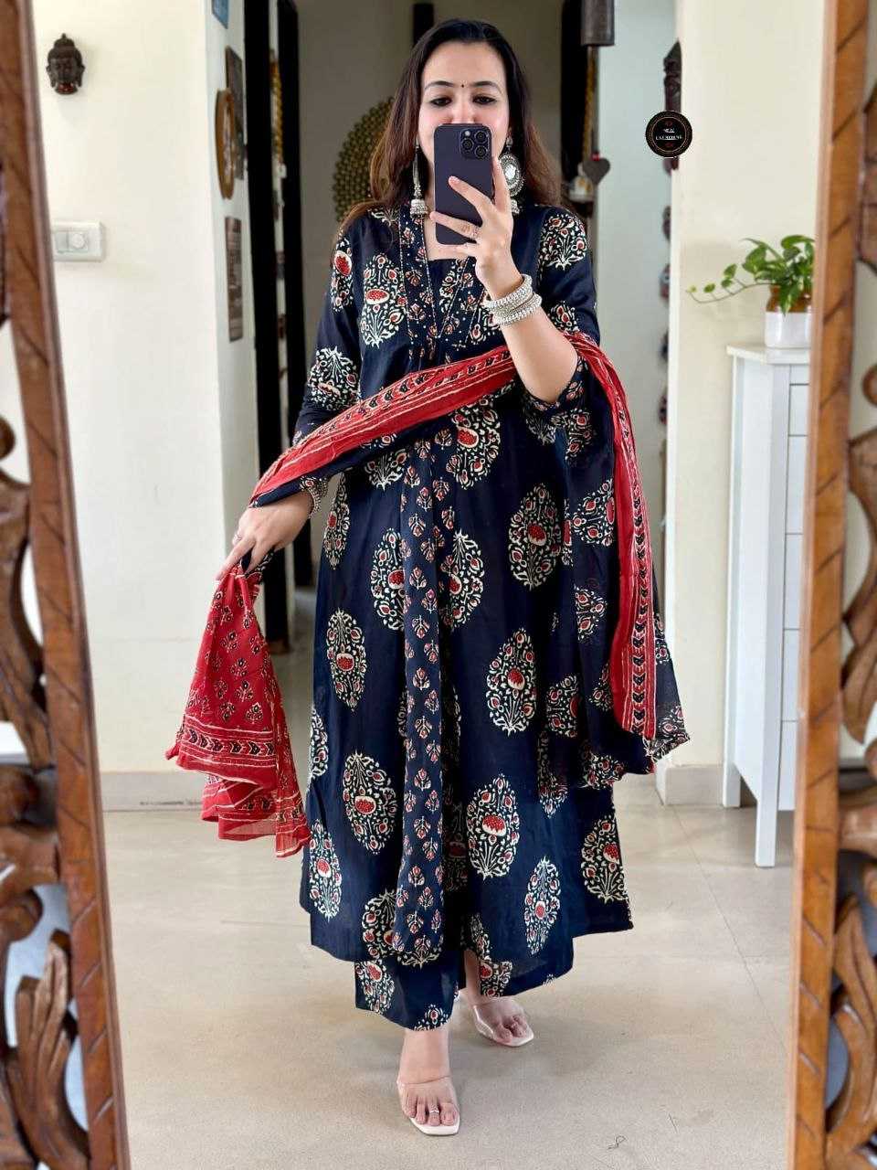 Hand Work Navy Blue Anarkali Kurta Duppata Set