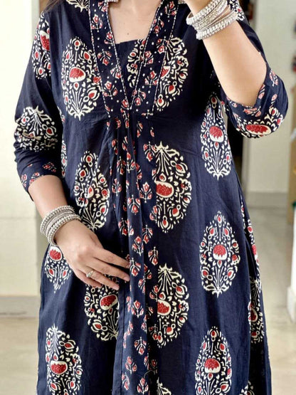 Hand Work Navy Blue Anarkali Kurta Duppata Set