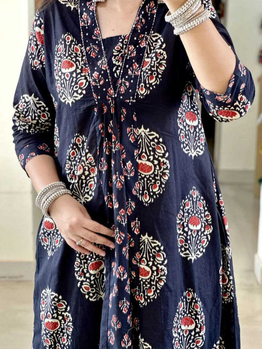 Hand Work Navy Blue Anarkali Kurta Duppata Set