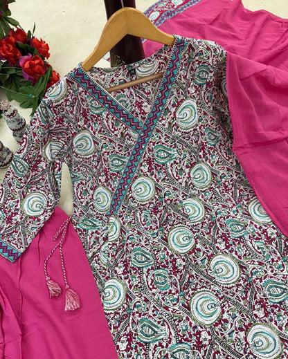 Pink Anarkali set with Block type print