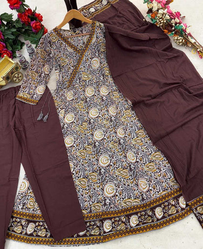 Brown Anarkali set with Block type print