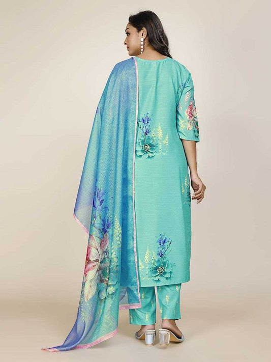 Cotton With Digital Print  Sky Blue Kurti