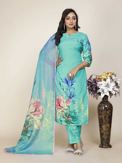 Cotton With Digital Print  Sky Blue Kurti