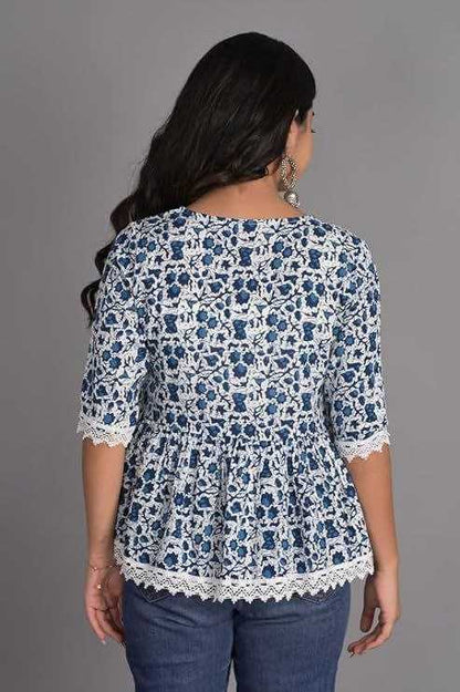 Printed  and Lace Border Short Kurti