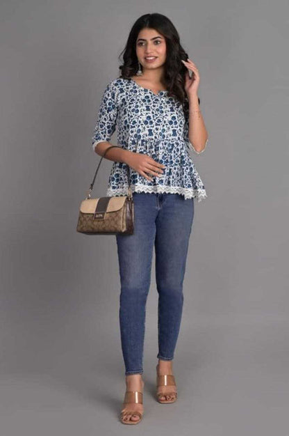 Printed  and Lace Border Short Kurti