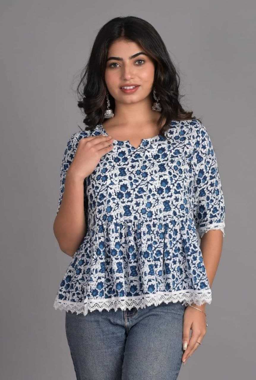 Printed  and Lace Border Short Kurti