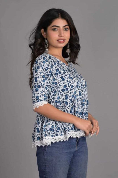 Printed  and Lace Border Short Kurti