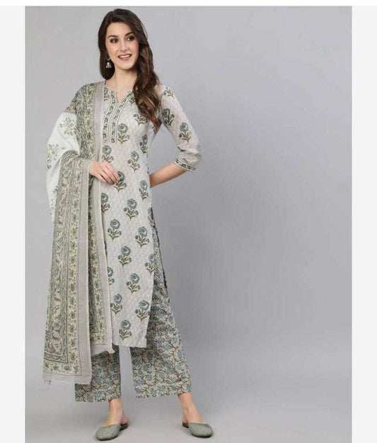 Ash Green Floral Casual Kurti