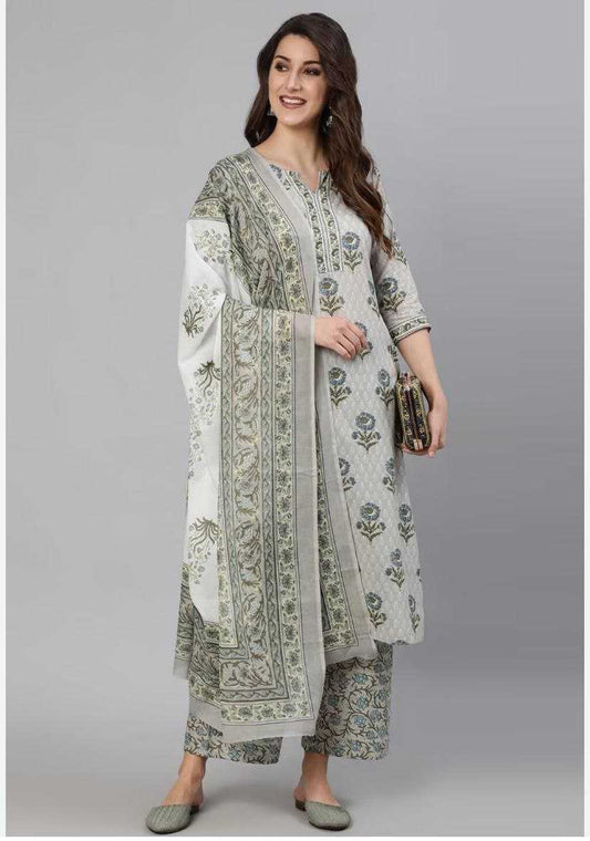 Ash Green Floral Casual Kurti