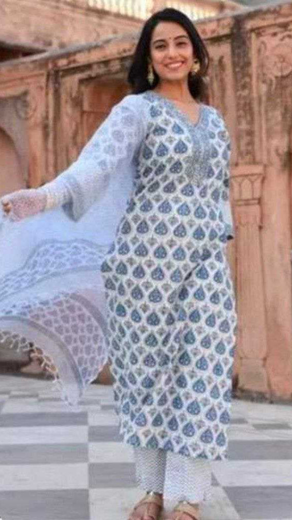 Sky Blue Kurti with Floral Digital Print