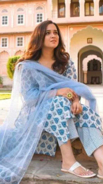 Sky Blue Kurti with Floral Digital Print