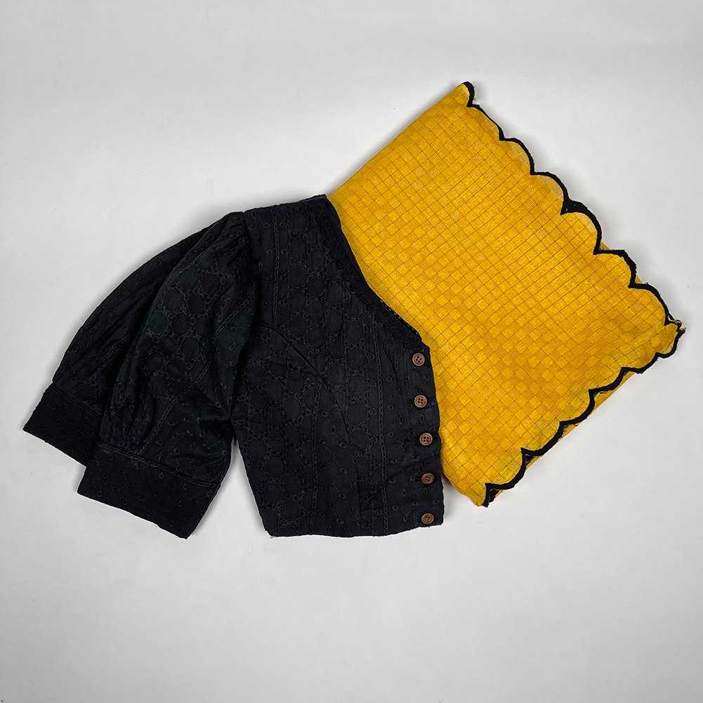 Gadhawal Chex Arca Work Yellow Cotton Saree