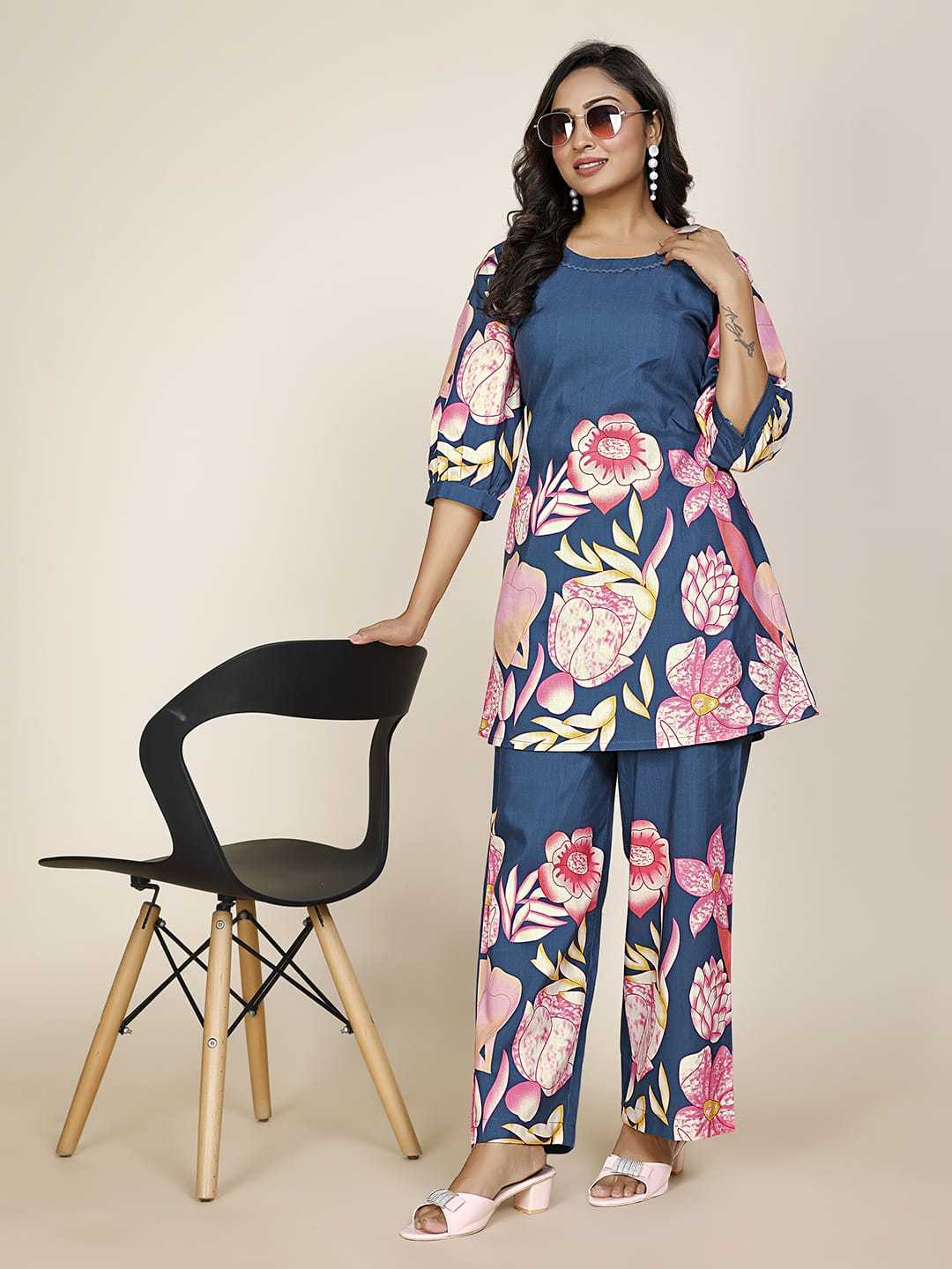 Co-Ord Set Slub Cotton Blue Color