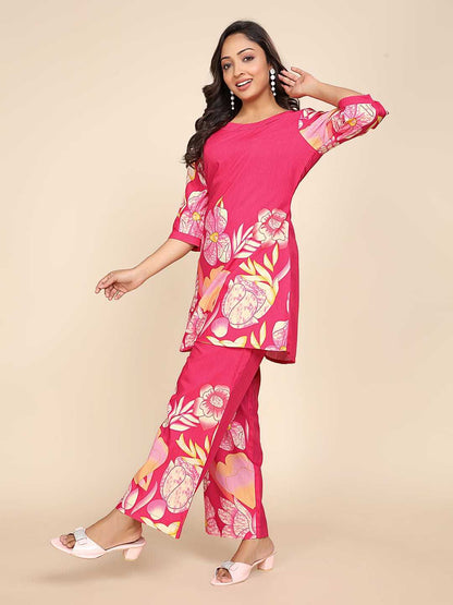 Co-Ord Set Slub Cotton Pink Color