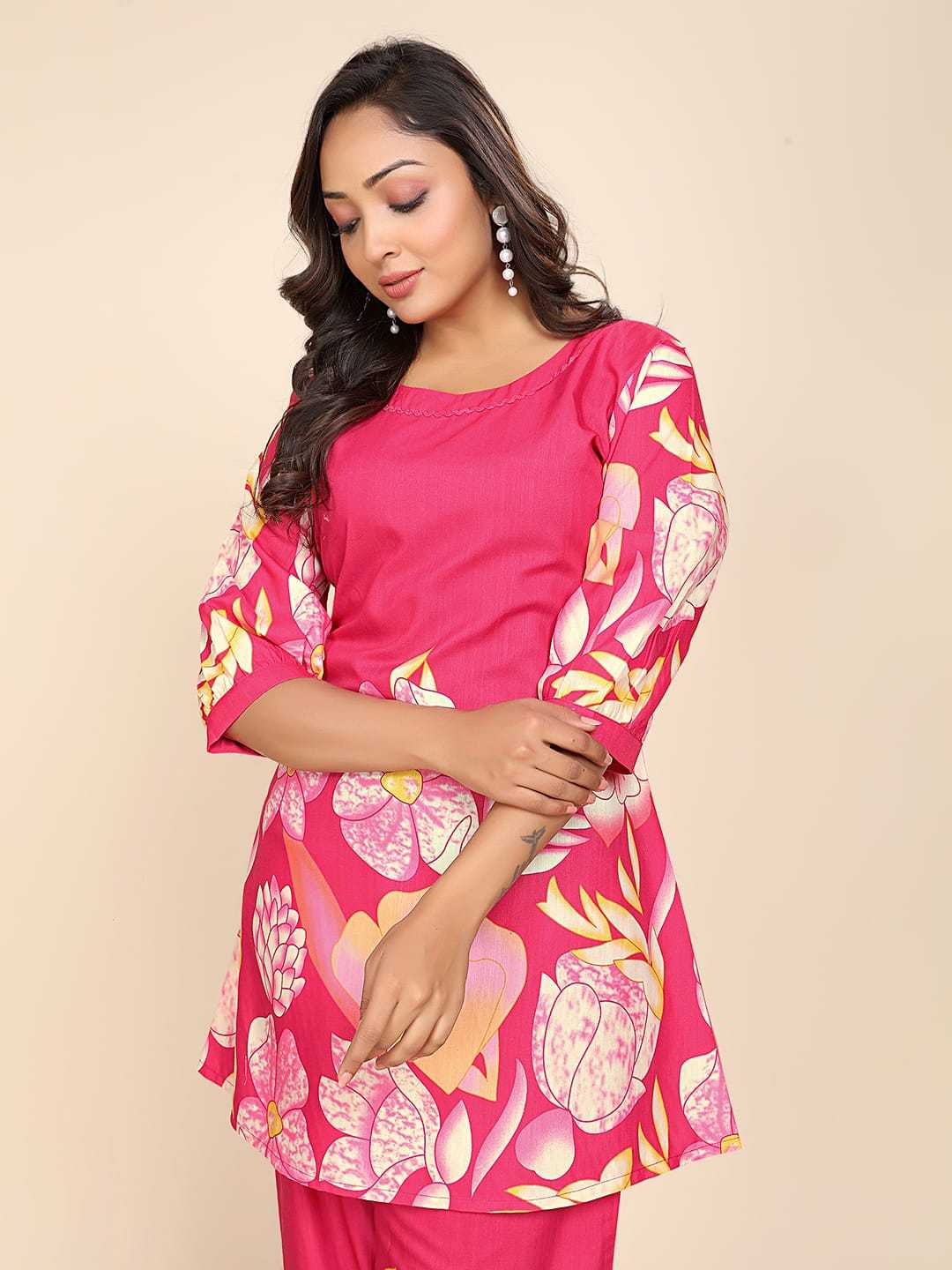 Co-Ord Set Slub Cotton Pink Color