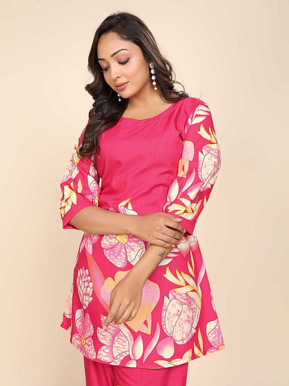 Co-Ord Set Slub Cotton Pink Color