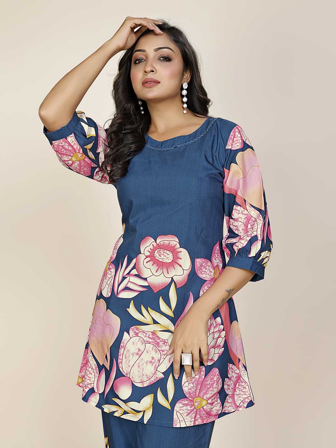 Co-Ord Set Slub Cotton Blue Color