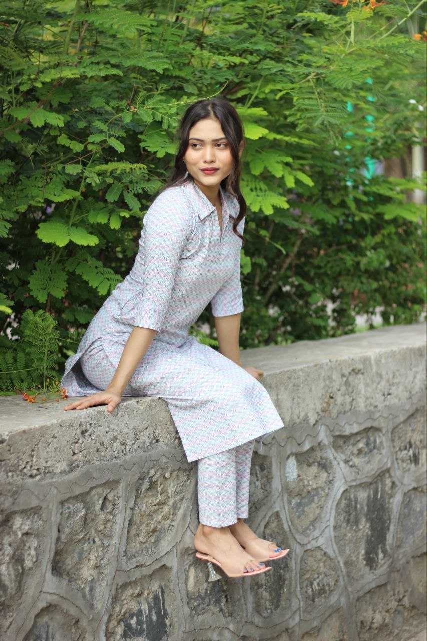 Light Blue and Pink Kurti with collar