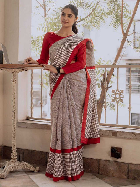 Pure Soft Mul Cotton Striped Red Saree