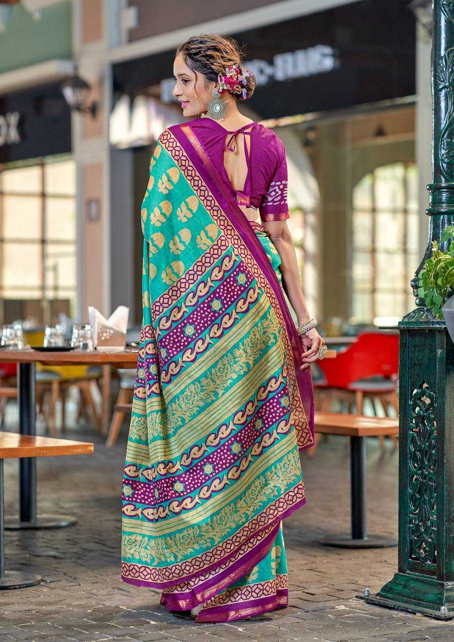 Bagru Block Print Modal Mulcotton Green saree