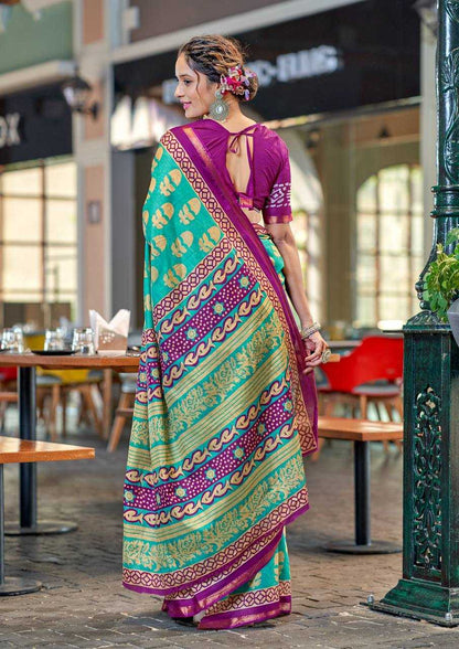 Bagru Block Print Modal Mulcotton Green saree