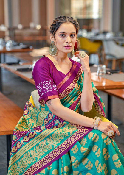 Bagru Block Print Modal Mulcotton Green saree
