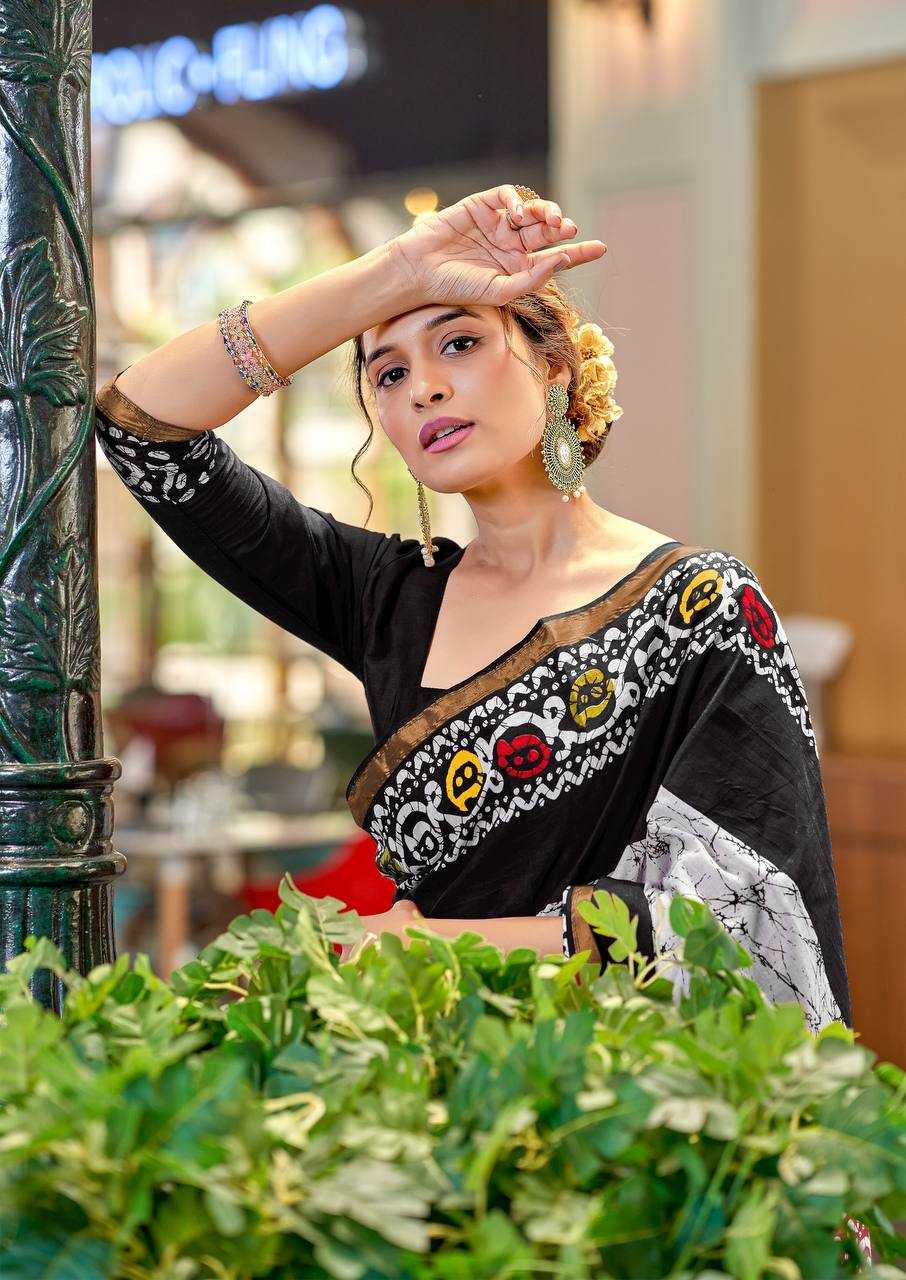 Black Nechral Modal Mulcotton With Zari Border