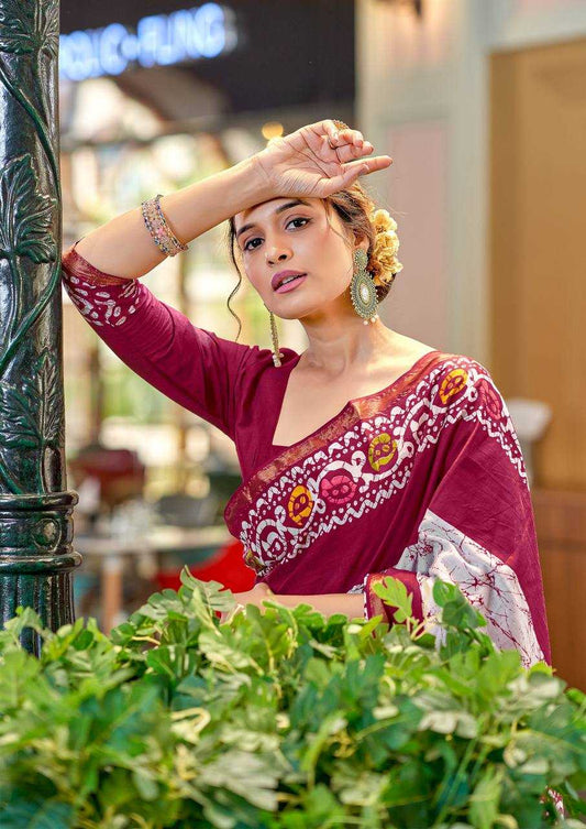 Maroon Nechral Modal Mulcotton With Zari Border