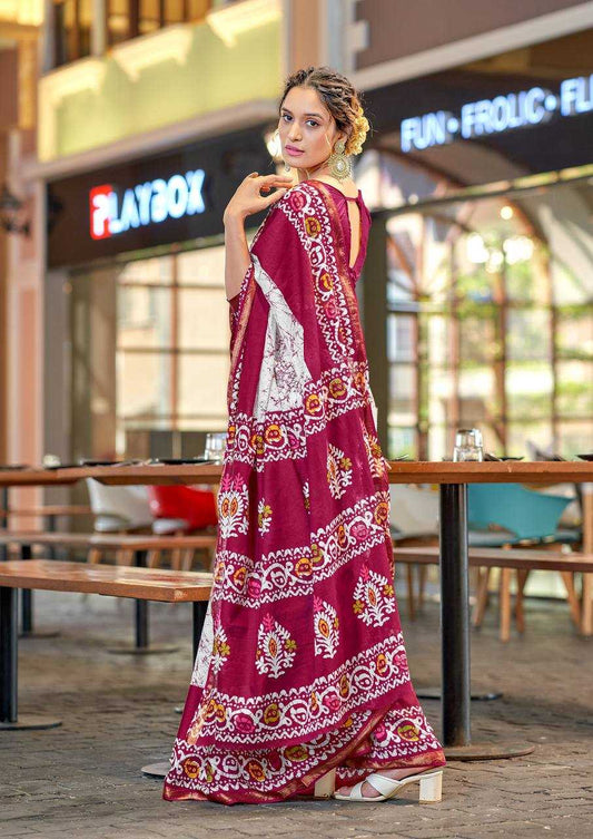 Maroon Nechral Modal Mulcotton With Zari Border
