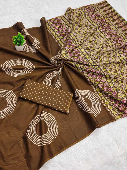 Pure Mul Cotton Traditional Ajrakh Bandhej Handblock Print Sarees