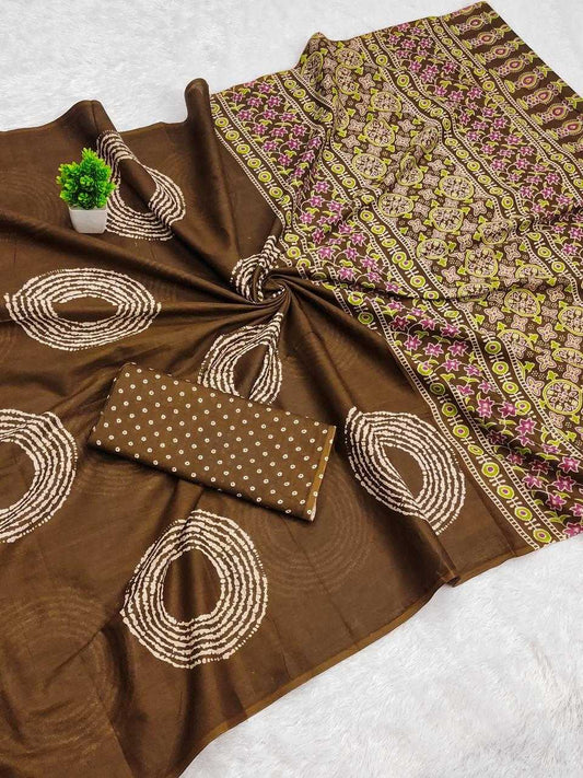 Pure Mul Cotton Traditional Ajrakh Bandhej Handblock Print Sarees
