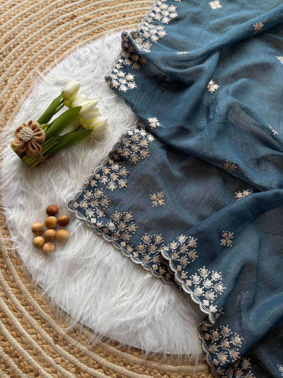 Morpich Crushed silk Zari sequins embroidery