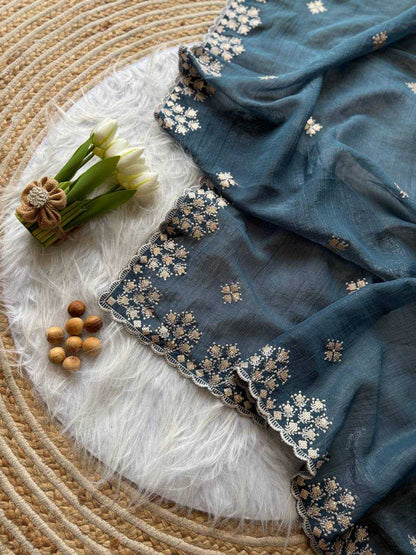 Morpich Crushed silk Zari sequins embroidery
